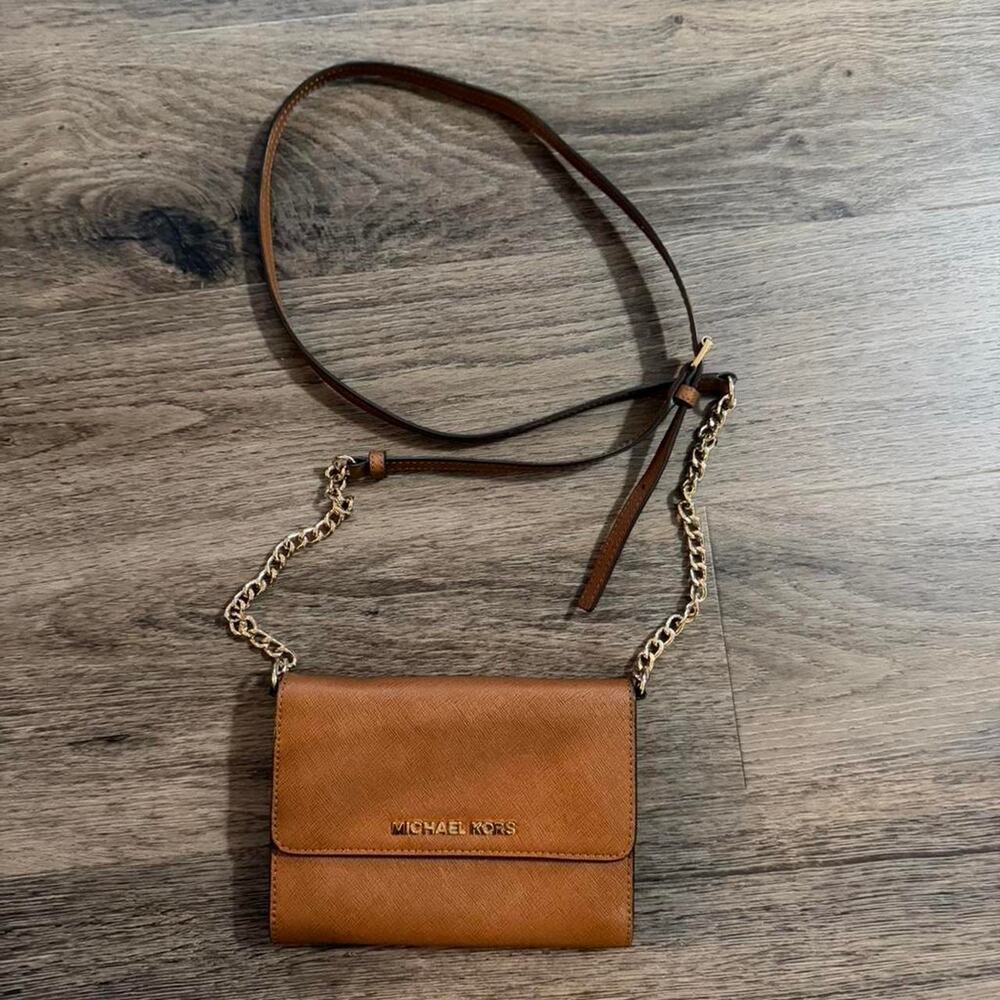 Michael Kors camel leather crossbody purse